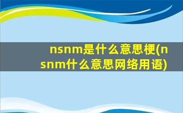 nsnm是什么意思梗(nsnm什么意思网络用语)