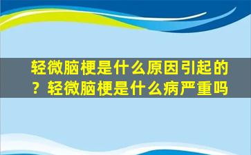 轻微脑梗是什么原因引起的？轻微脑梗是什么病严重吗